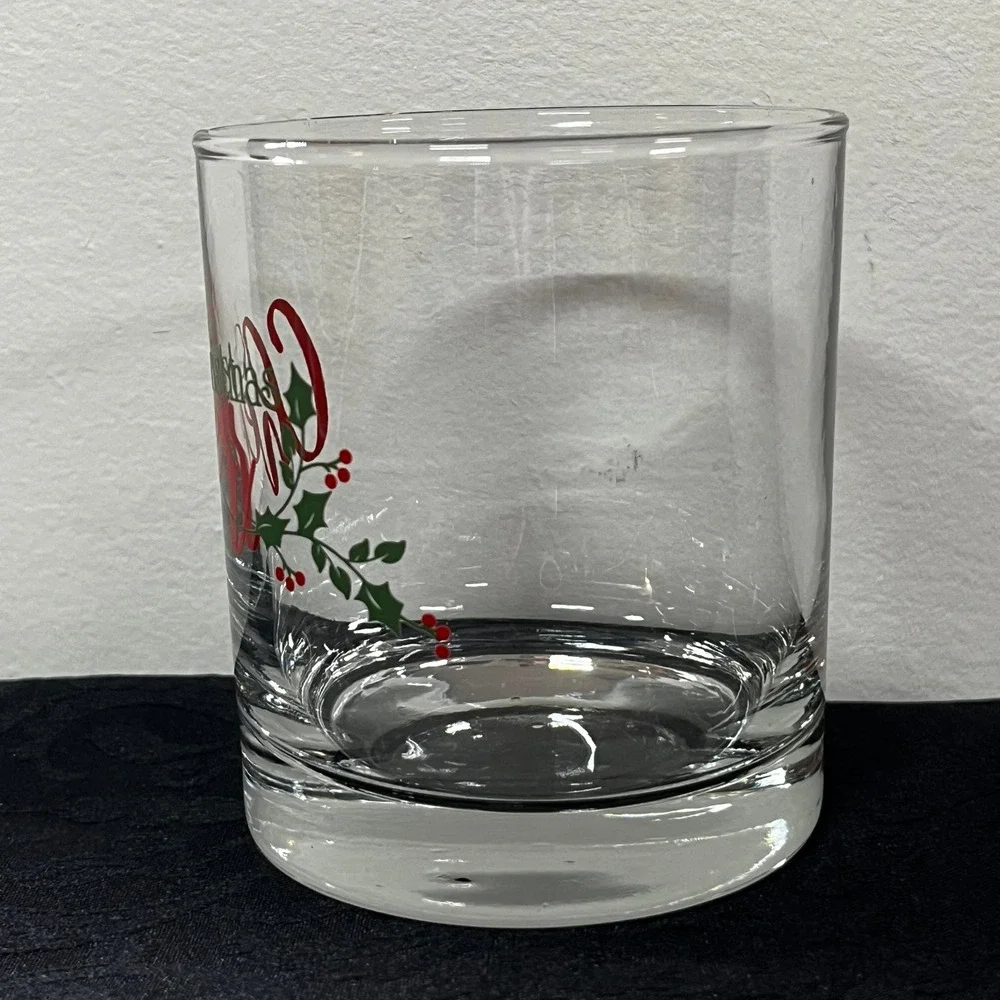 Christmas Cheer Rocks Glass Holly Berry Lowball Whiskey Holiday Barware 10 oz